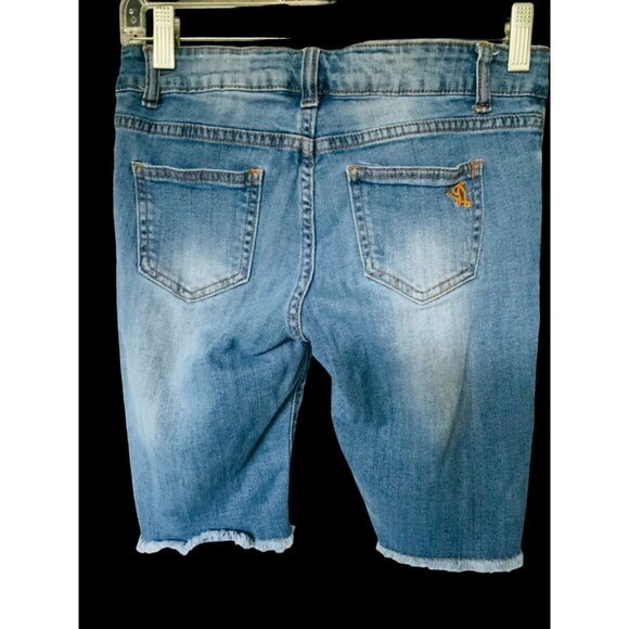 VIP GIRLS RIPPED DISTRESSED 5 POCKET DESIGN BLUE DENIM JEAN SHORTS SIZE 1/2 - Picture 8 of 16